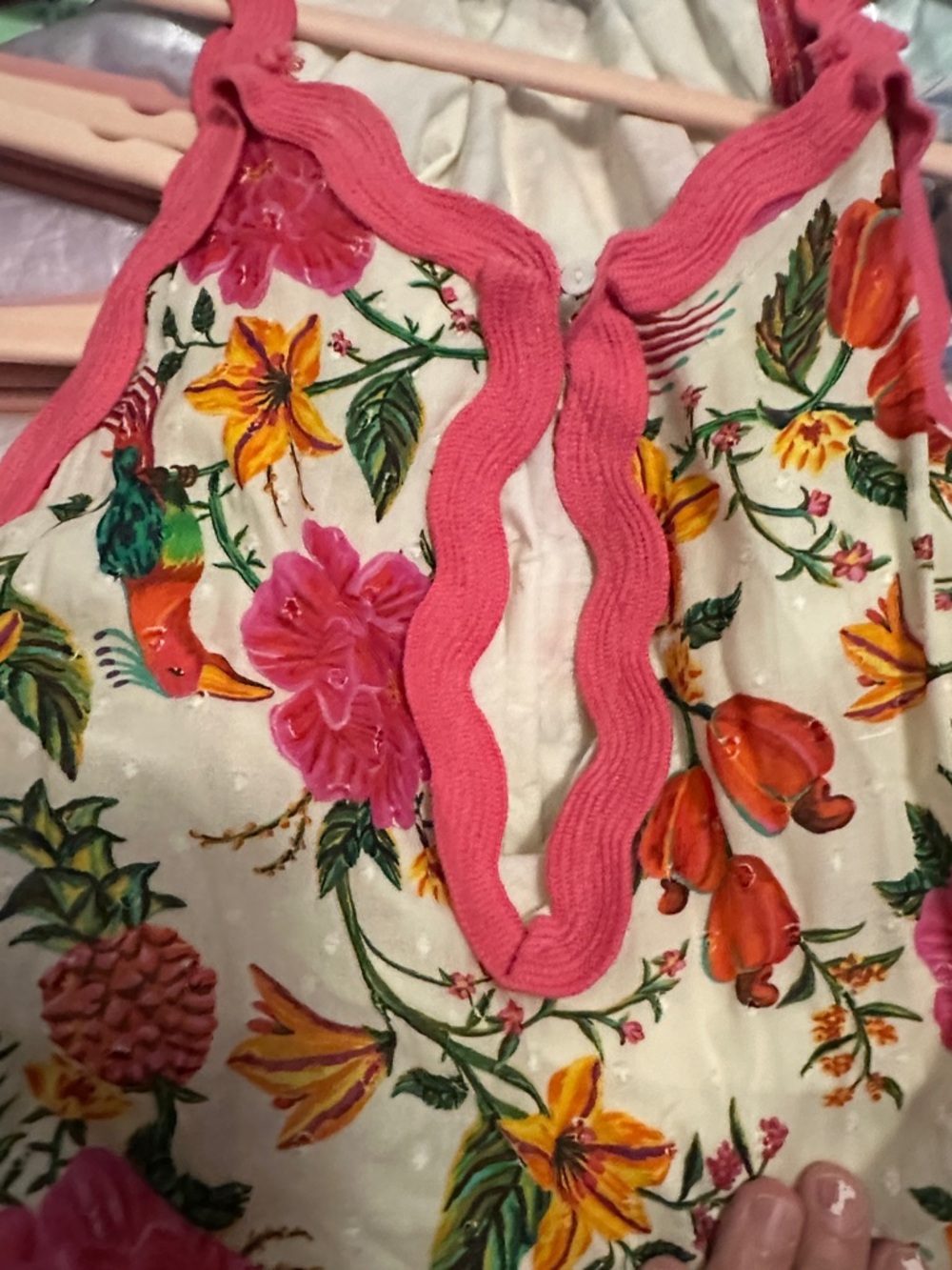 FARM Rio White Floral Tiered Maxi with Pink Trim and Green Tie - Picture 9 of 12